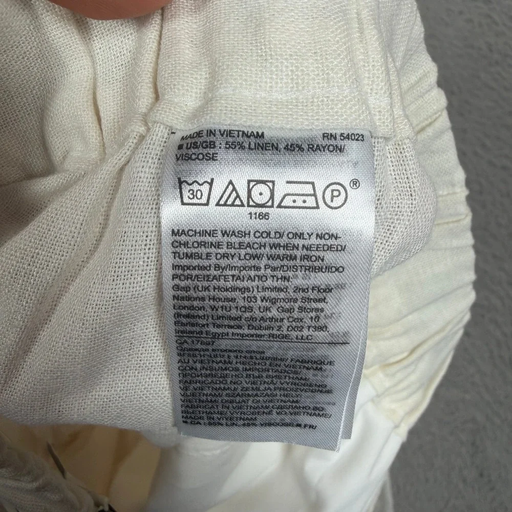 Banana Republic Womens White Linen Blend Straight Leg Elastic Waist Pants XS NEW